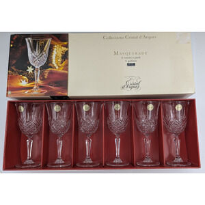 Set of 6 Cristal D'Arques Masquerade Crystal Wine Glasses Water Goblets 7-1/2"